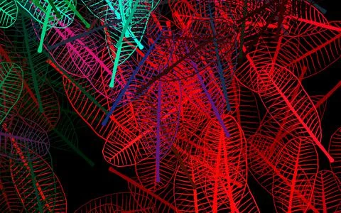 Dark Green, Red vector doodle pattern with leaves. Stock Illustration