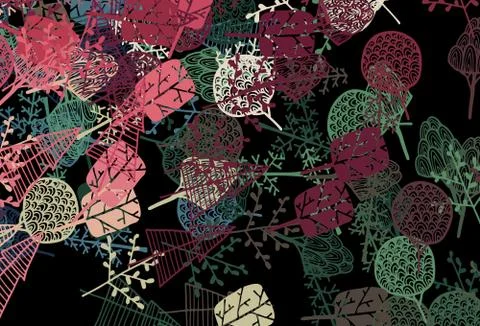 Dark Green, Red vector elegant pattern with trees, branches. Illustrazione stock