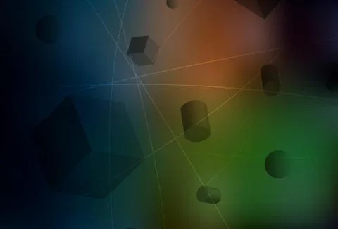 Dark Green, Red vector template with 3D cubes, cylinders, spheres, rectangles Illustrazione stock