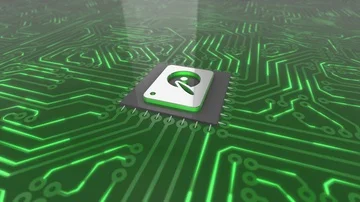 Dark green rotating computer circuit board concept hard drive loop 4K Stock Footage 85990500
