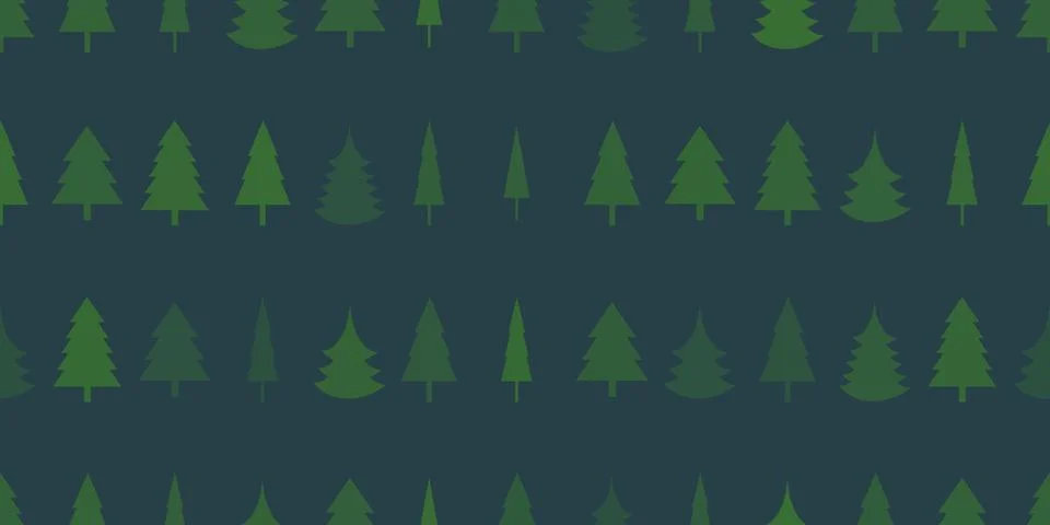 Dark Green Seamless Pattern of Simple Trees of Various Shapes - Texture, Ve.. Illustrazione stock