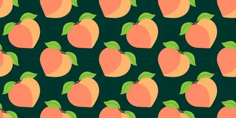 Dark green seamless pattern with sweet peaches and green leaves vector Illustrazione stock