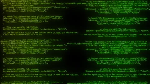 Dark green source code visual repeated text, blurred software layers, cyber inte Stock Footage 340573242