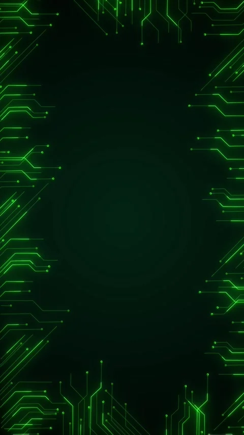 Dark green tech border circuit lines, glowing nodes, empty center space, and Stock Footage 333862439
