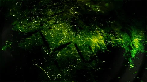 Dark Green Texture and Choreographed Dancing Glass Sphere Bubbles Stock Footage 112952902
