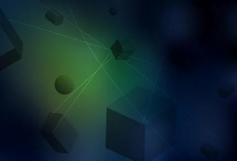 Dark Green vector background with 3D cubes, cylinders, spheres, rectangles. イラスト素材