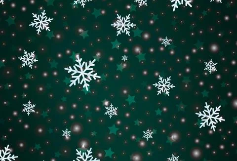 Dark Green vector background with xmas snowflakes, stars. Stock Illustration