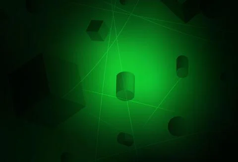 Dark Green vector template with 3D cubes, cylinders, spheres, rectangles. イラスト素材