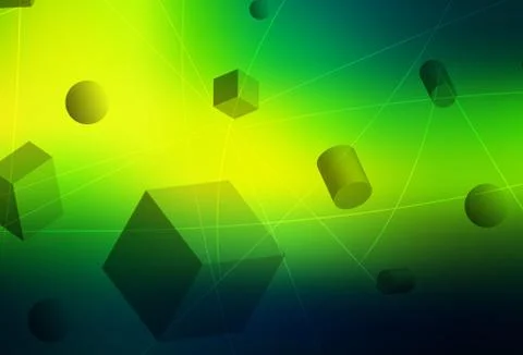 Dark Green, Yellow vector layout with 3D cubes, cylinders, spheres, rectangle 스톡 일러스트