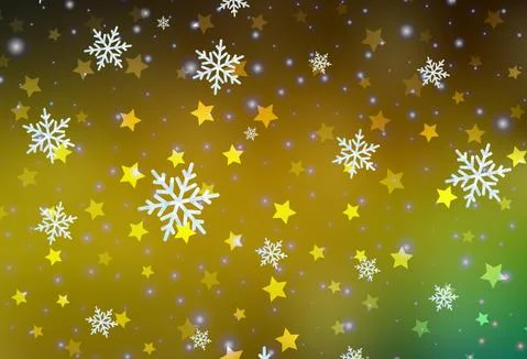 Dark Green, Yellow vector pattern with christmas snowflakes, stars. 库存插图