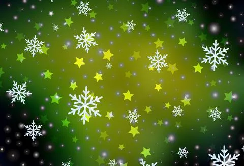Dark Green, Yellow vector pattern with christmas snowflakes, stars. Stock Illustration