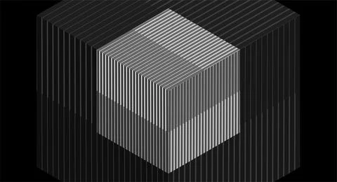 Dark grey abstract 3d cube with minimal lines, geometric tech background Stock Illustration