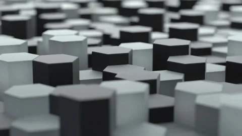 Dark grey and black hexagonal blocks moving in animation Stock Footage 333831244