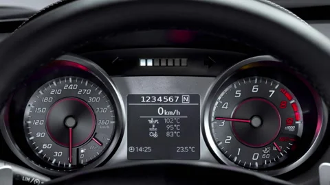 Dark grey and red dashboard animation in 3d Stock Footage 235675763