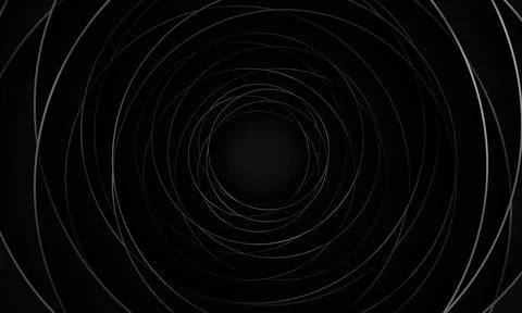 Dark grey and silver circles with shadow in the center on a black background. Stock Illustration