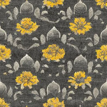 Dark-grey and yellow floral seamless pattern with texture of wool carpet Ilustración de archivo