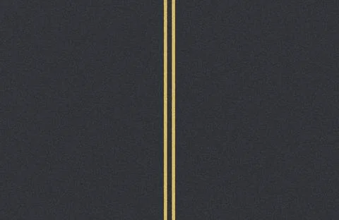 Dark grey asphalt road surface texture with double yellow dividing lines. Stock Illustration