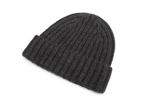 Dark grey beanie hat isolated on white background with clipping path Stock Photos