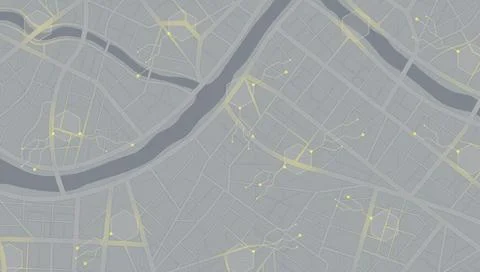 Dark grey city map with yellow network connections. Vector illustration. Stock Illustration