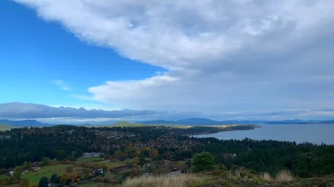 Dark Grey Clouds in Blue Sky, Dramatic Storm Clouds Mountains  Ocean Background Stock Footage 100007261