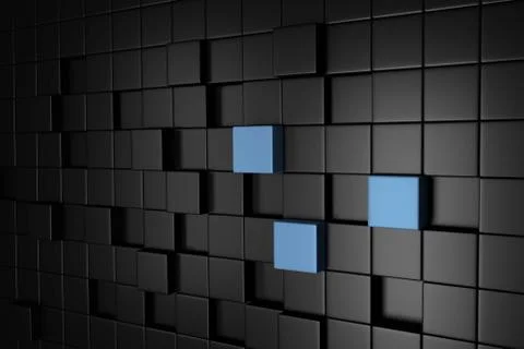 Dark Grey Cube Blocks Wall Background. 3d Render Stock Illustration