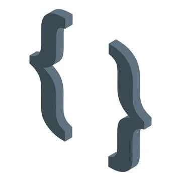 Dark grey curly brackets isometric symbol representing programming code Stock Illustration