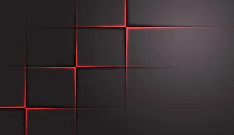 Dark grey geometric abstract background with glowing red neon light accents and イラスト素材