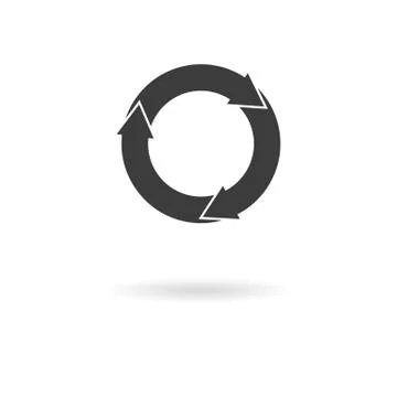 Dark grey icon with 3 white circular arrows on white background with shadow Stock Illustration