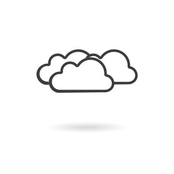 Dark grey icon for cloudy on white background with shadow Stock Illustration