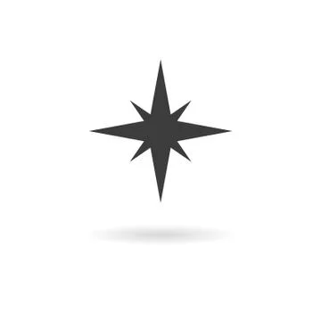 Dark grey icon for compass (windrose) on white background with shadow Stock Illustration