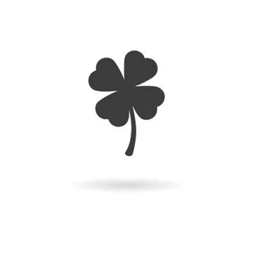 Dark grey icon of four leaf (clover) on white background with shadow Stock Illustration