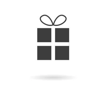 Dark grey icon of gift (present) on white background with shadow Stock Illustration