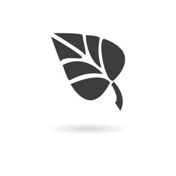 Dark grey icon for leaf on white background with shadow Stock Illustration
