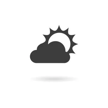 Dark grey icon for partly cloudy on white background with shadow Stock Illustration