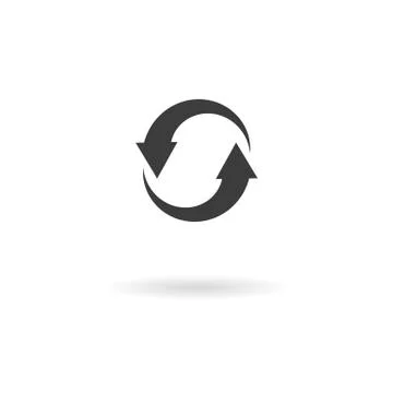 Dark grey icon for recycle (loop) on white background with shadow 스톡 일러스트