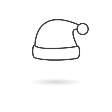 Dark grey icon of Santa's hat on white background with shadow Stock Illustration