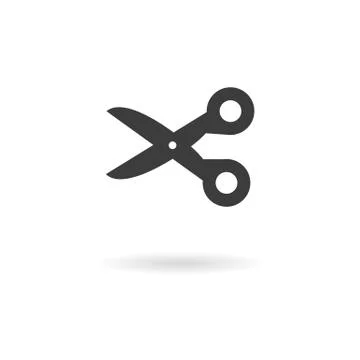 Dark grey icon for scissors on white background with shadow Stock Illustration