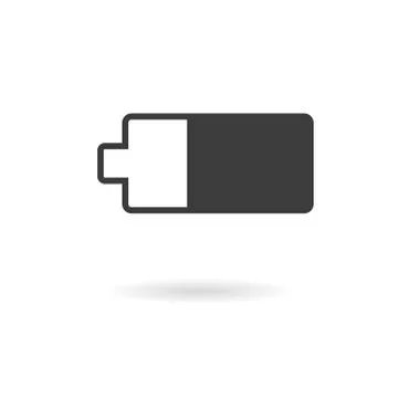 Dark grey icon of two-third charged battery on white background with shadow Stock Illustration