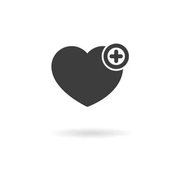 Dark grey iconfor heart with plus sign - add to favorites Stock Illustration