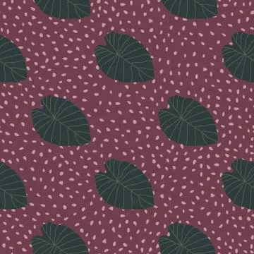 Dark grey leafs doodle botanic seamless pattern. Abstract floral print with p Illustrazione stock