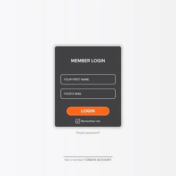 Dark grey Login form web page design template or mock up. Mobile website ui Illustrazione stock