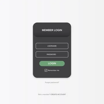 Dark grey Login form web page design template or mock up. Mobile website ui Ilustración de archivo