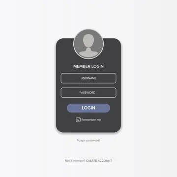 Dark grey Login form web page design template or mock up. Mobile website ui Illustrazione stock