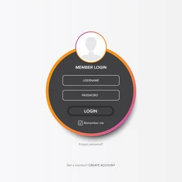 Dark grey Login form web page design template or mock up. Mobile website ui Illustrazione stock