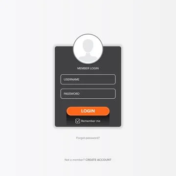 Dark grey Login form web page design template or mock up. Mobile website ui 스톡 일러스트