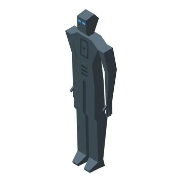 Dark grey robot standing still with arms hanging down Stock Illustration