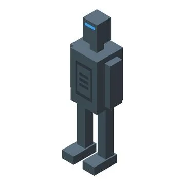 Dark grey robot standing on a white background Stock Illustration