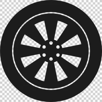 A dark grey tire with a complex rim design, radial spokes, and a sturdy, ci.. Illustrazione stock
