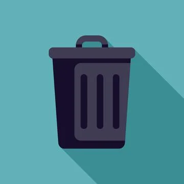 Dark grey trash can casting long shadow over teal background Ilustração Stock