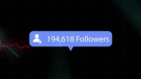Dark grid overlaying line graphs initiating blue follower bubble updating counts Stock Footage 313554267